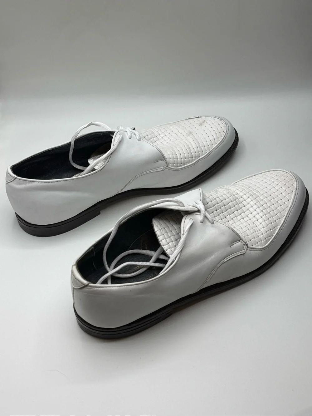 Men's White Woven Leather Derby Shoes